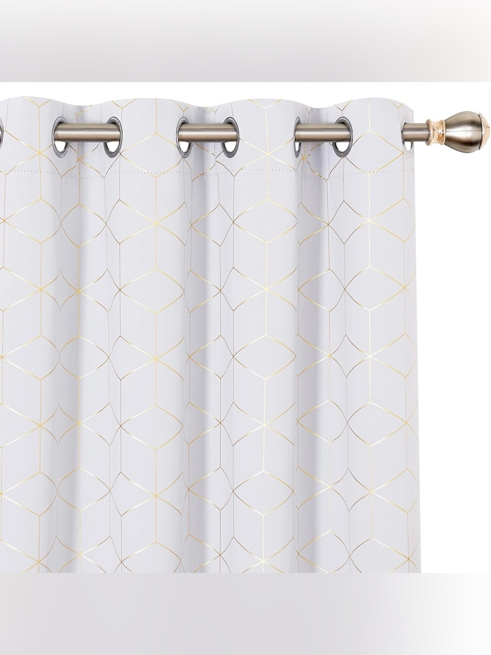 Geometric Grommet Curtain Panels - Light Gray with Gold Lines